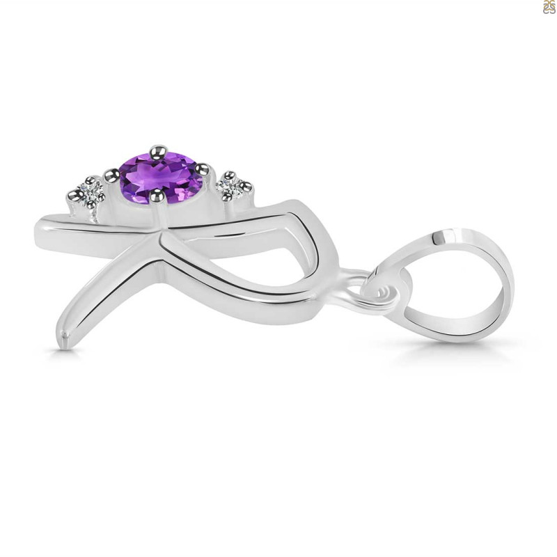 Amethyst & White Topaz Alphabet R Pendant