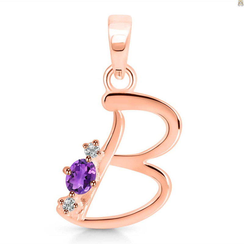 Amethyst & White Topaz Alphabet B Pendant AMT-RDA-2.