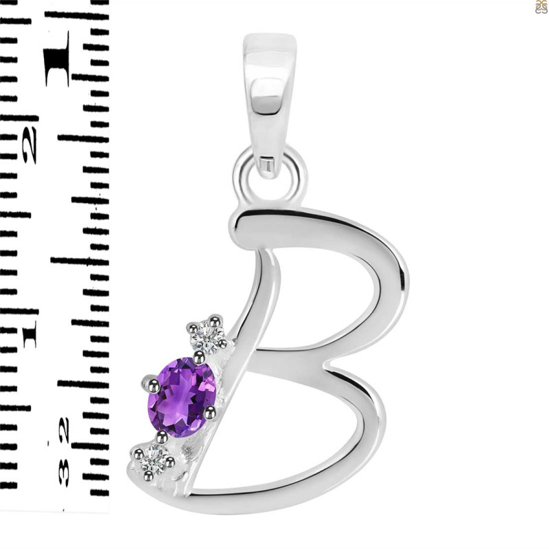 Amethyst & White Topaz Alphabet B Pendant AMT-RDA-2.