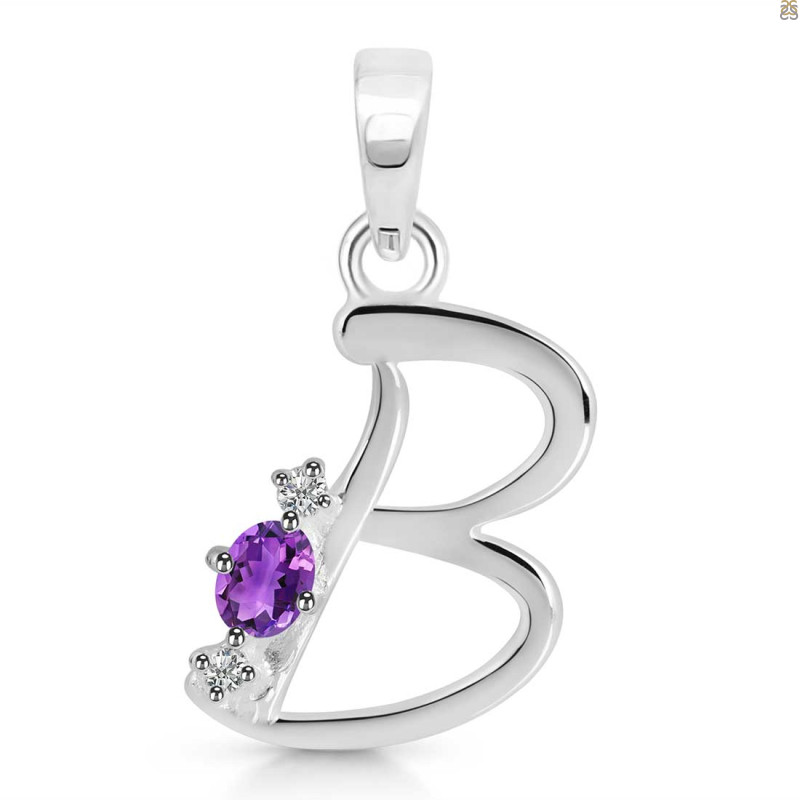 Amethyst & White Topaz Alphabet B Pendant AMT-RDA-2.