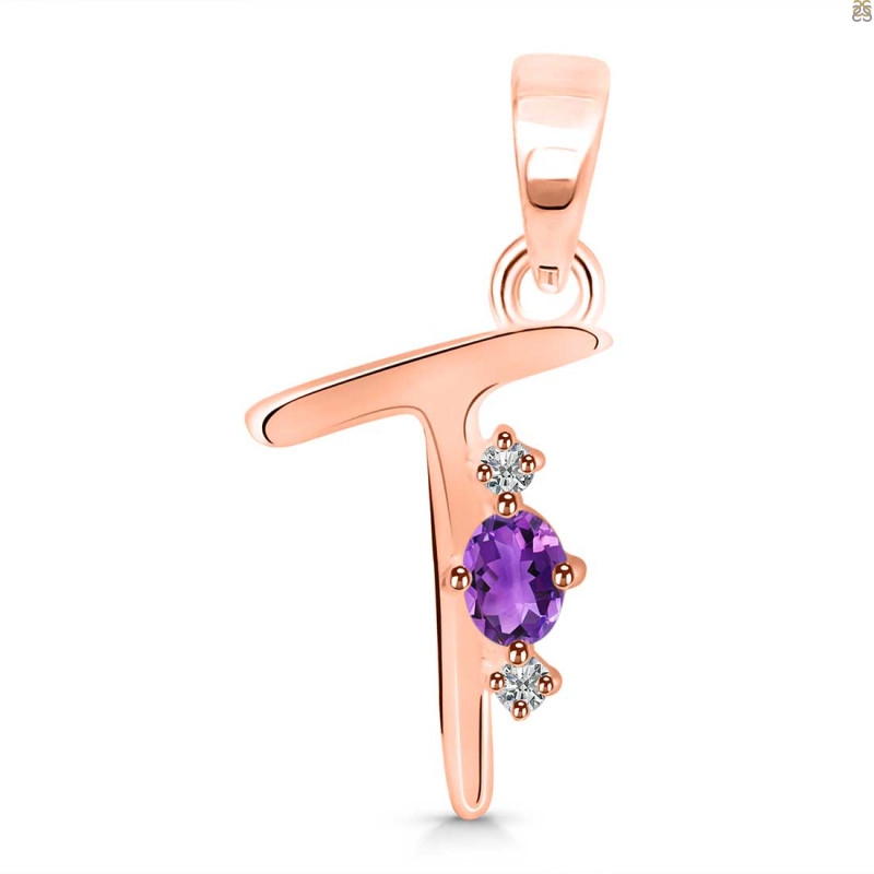 Amethyst & White Topaz Alphabet T Pendant AMT-RDA-20.