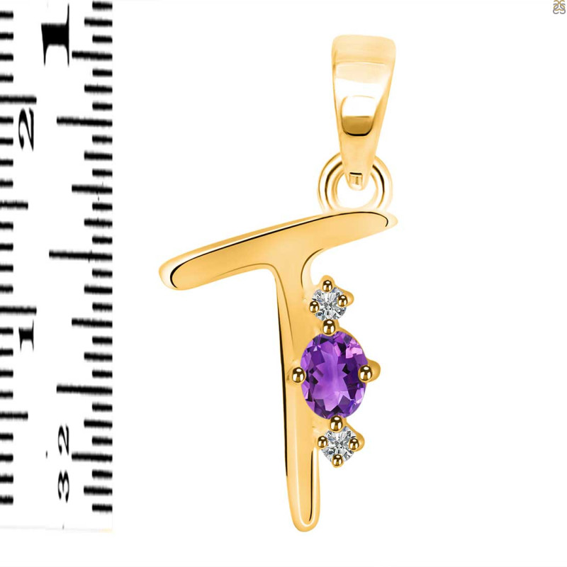 Amethyst & White Topaz Alphabet T Pendant AMT-RDA-20.