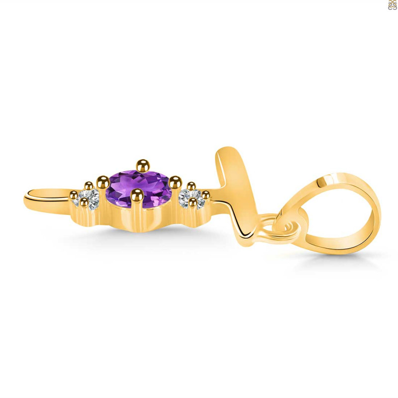 Amethyst & White Topaz Alphabet T Pendant AMT-RDA-20.