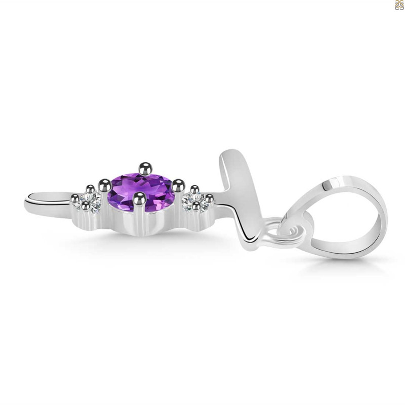 Amethyst & White Topaz Alphabet T Pendant