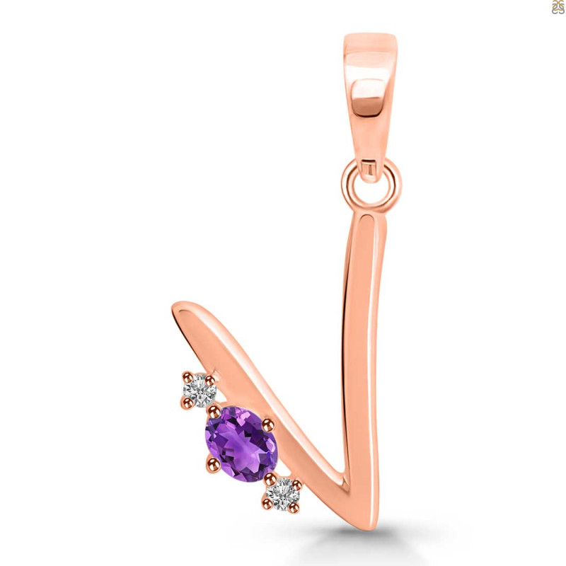Amethyst & White Topaz Alphabet V Pendant AMT-RDA-22.