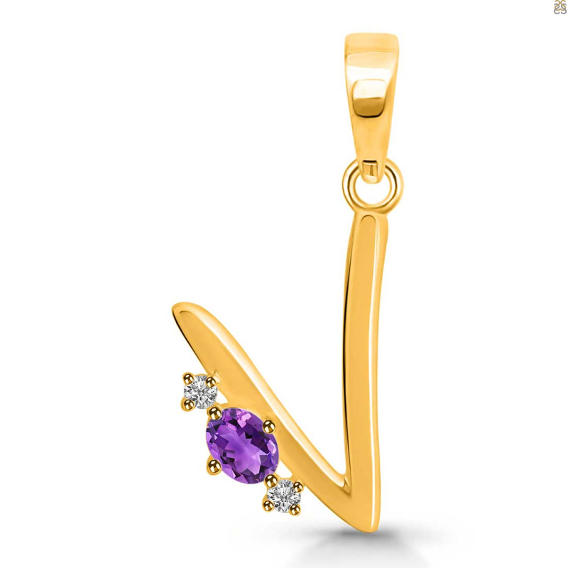 Amethyst & White Topaz Alphabet V Pendant AMT-RDA-22.