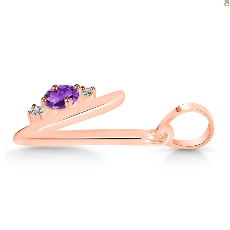 Amethyst & White Topaz Alphabet V Pendant AMT-RDA-22.