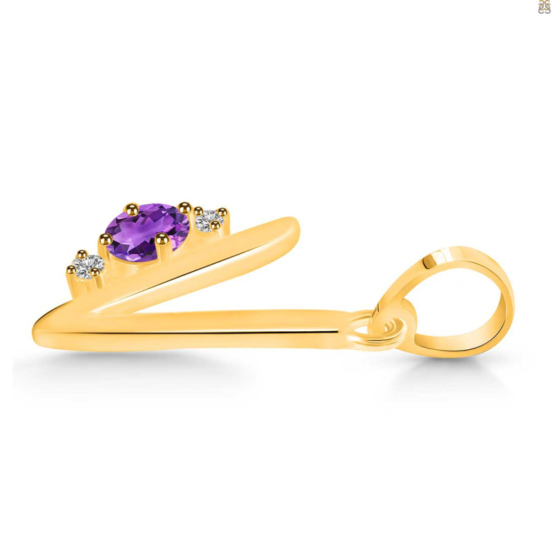 Amethyst & White Topaz Alphabet V Pendant AMT-RDA-22.