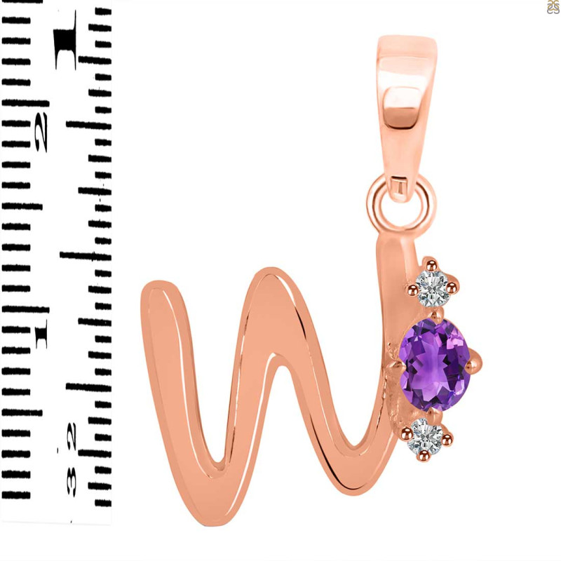 Amethyst & White Topaz Alphabet W Pendant AMT-RDA-23.