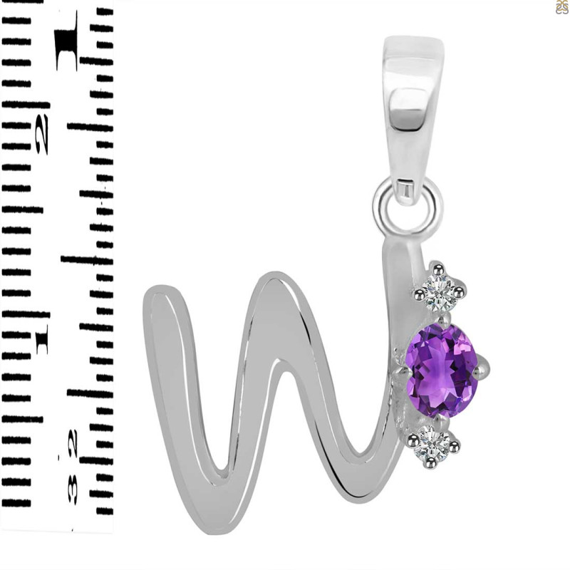 Amethyst & White Topaz Alphabet W Pendant AMT-RDA-23.