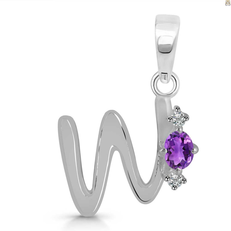 Amethyst & White Topaz Alphabet W Pendant AMT-RDA-23.