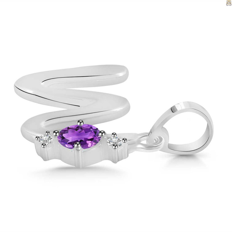 Amethyst & White Topaz Alphabet W Pendant