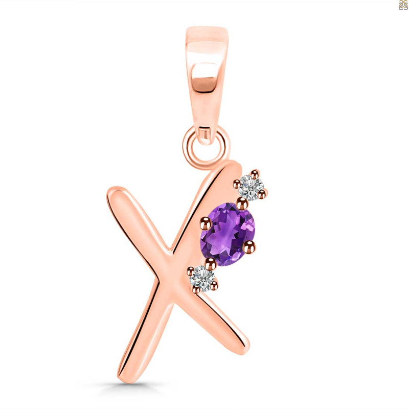 Amethyst & White Topaz Alphabet X Pendant AMT-RDA-24.