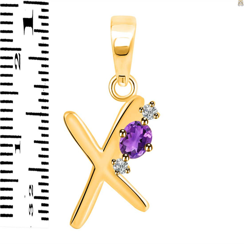 Amethyst & White Topaz Alphabet X Pendant AMT-RDA-24.