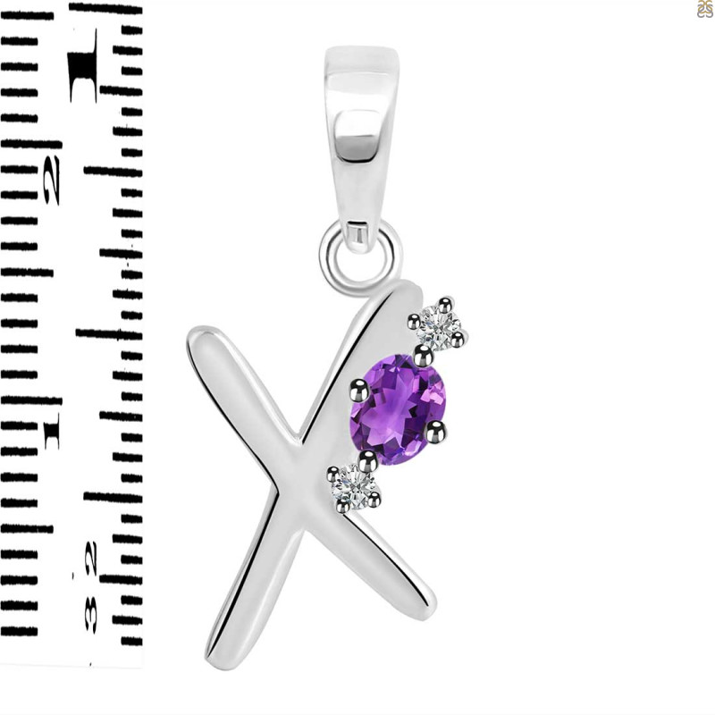 Amethyst & White Topaz Alphabet X Pendant AMT-RDA-24.