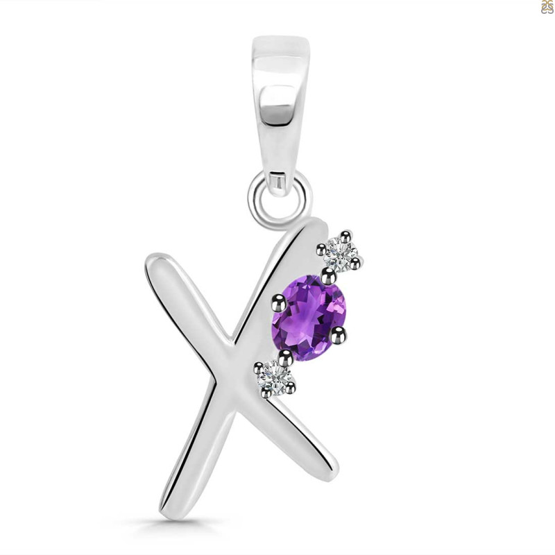 Amethyst & White Topaz Alphabet X Pendant AMT-RDA-24.
