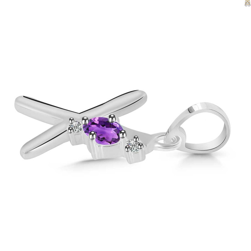Amethyst & White Topaz Alphabet X Pendant
