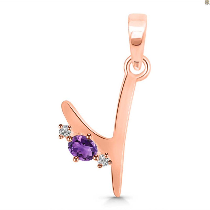Amethyst & White Topaz Alphabet Y Pendant AMT-RDA-25.