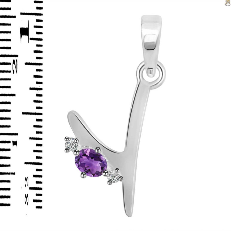 Amethyst & White Topaz Alphabet Y Pendant AMT-RDA-25.