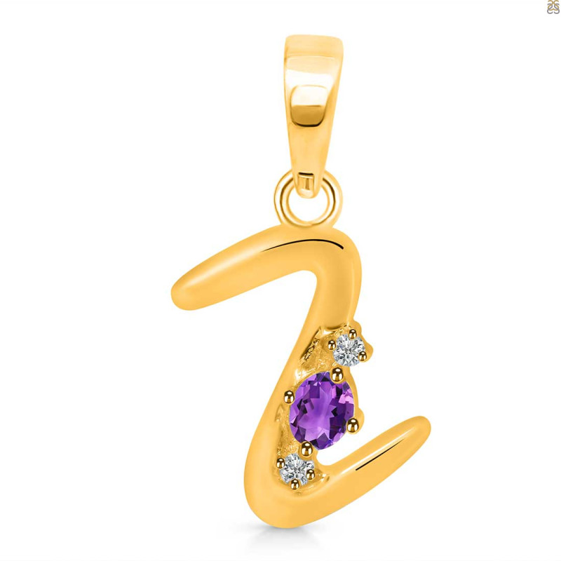 Amethyst & White Topaz Alphabet Z Pendant AMT-RDA-26.