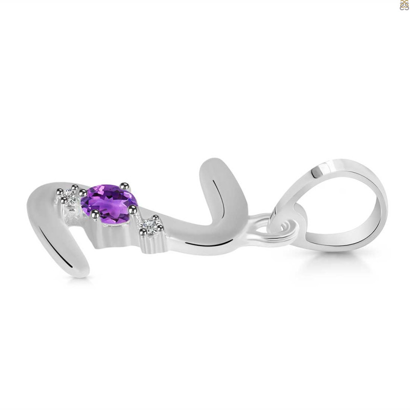 Amethyst & White Topaz Alphabet Z Pendant