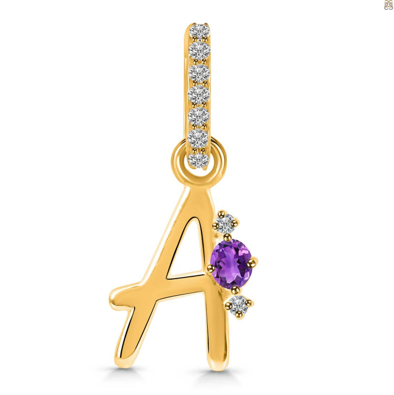Amethyst & White Topaz Alphabet A Pendant AMT-RDA-27.