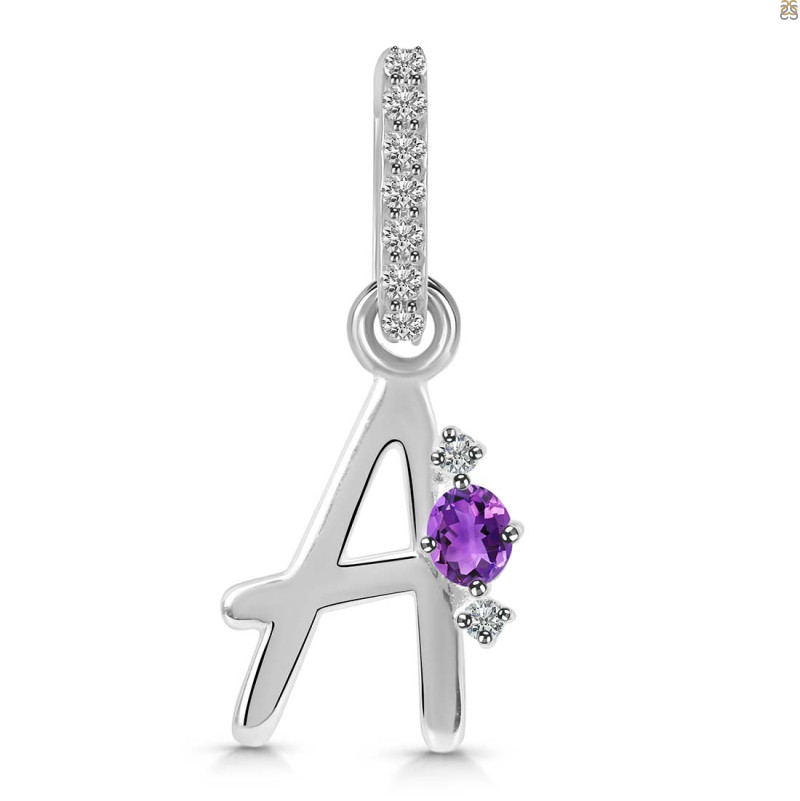 Amethyst & White Topaz Alphabet A Pendant AMT-RDA-27.