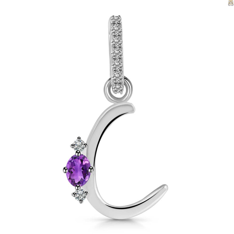 Amethyst & White Topaz Alphabet C Pendant AMT-RDA-29.