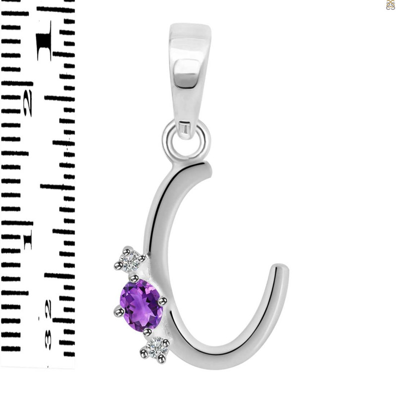 Amethyst & White Topaz Alphabet C Pendant AMT-RDA-3.