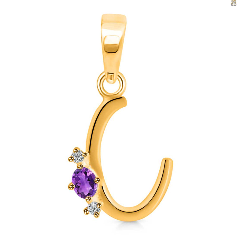 Amethyst & White Topaz Alphabet C Pendant AMT-RDA-3.