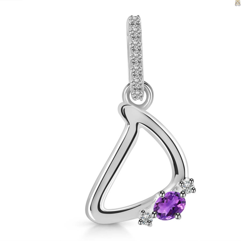 Amethyst & White Topaz Alphabet D Pendant AMT-RDA-30.