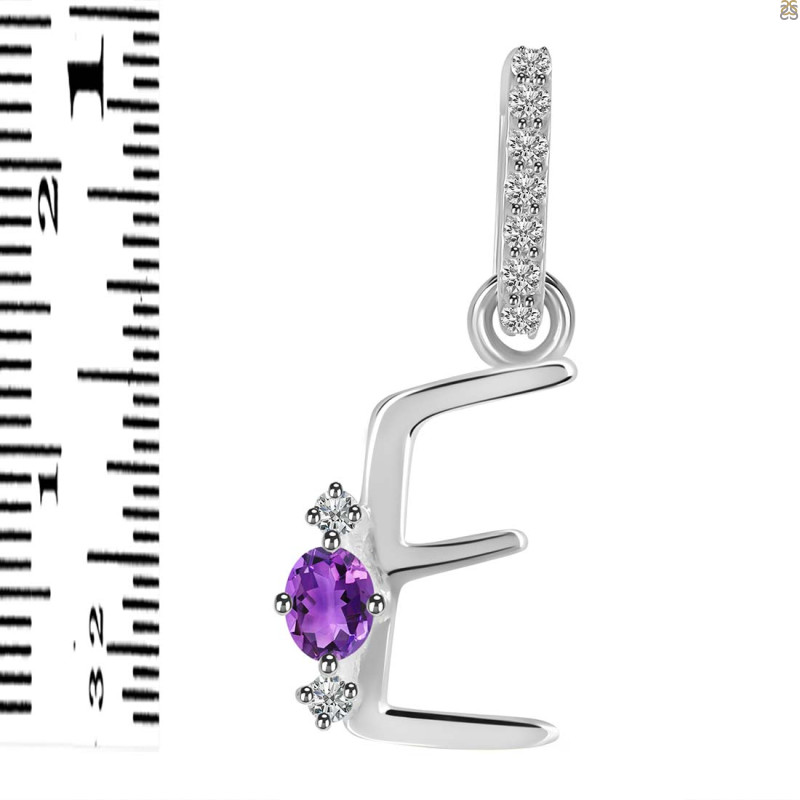 Amethyst & White Topaz Alphabet E Pendant AMT-RDA-31.