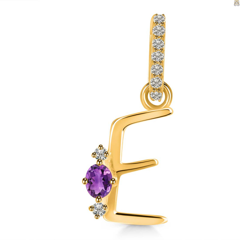 Amethyst & White Topaz Alphabet E Pendant AMT-RDA-31.