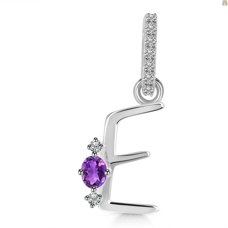 Amethyst & White Topaz Alphabet E Pendant AMT-RDA-31.