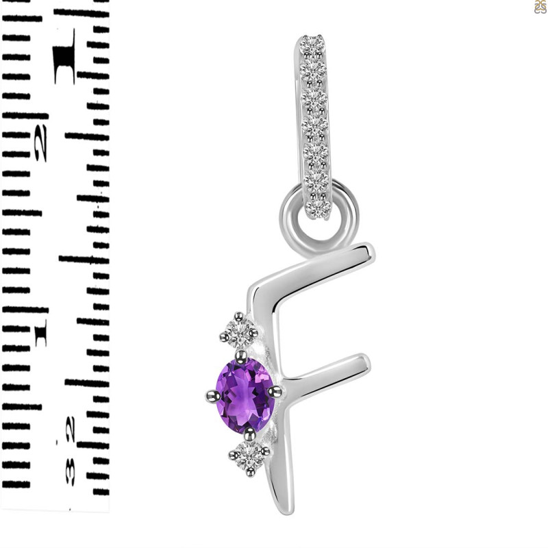 Amethyst & White Topaz Alphabet F Pendant AMT-RDA-32.