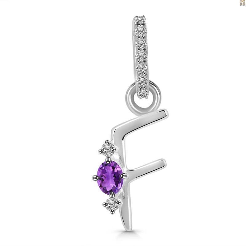 Amethyst & White Topaz Alphabet F Pendant AMT-RDA-32.