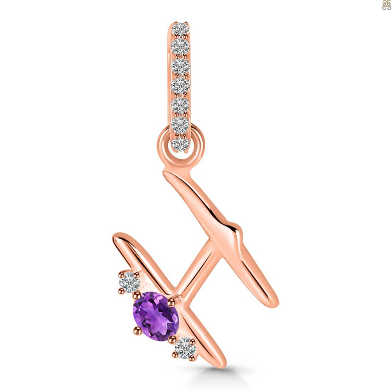 Amethyst & White Topaz Alphabet H Pendant AMT-RDA-34.