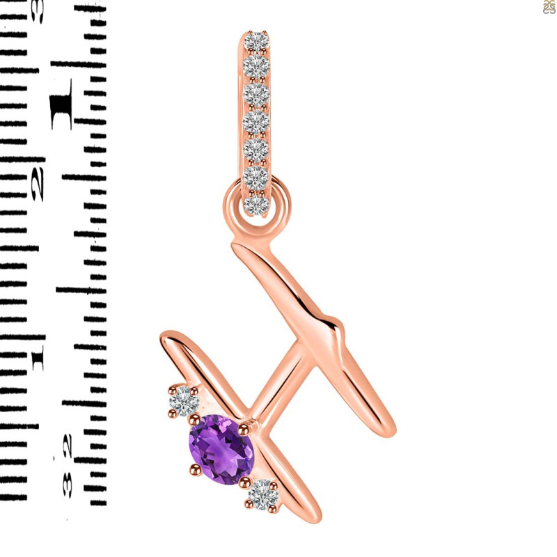 Amethyst & White Topaz Alphabet H Pendant AMT-RDA-34.