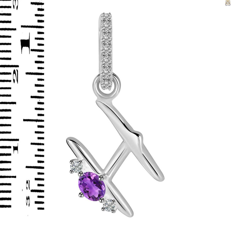 Amethyst & White Topaz Alphabet H Pendant AMT-RDA-34.