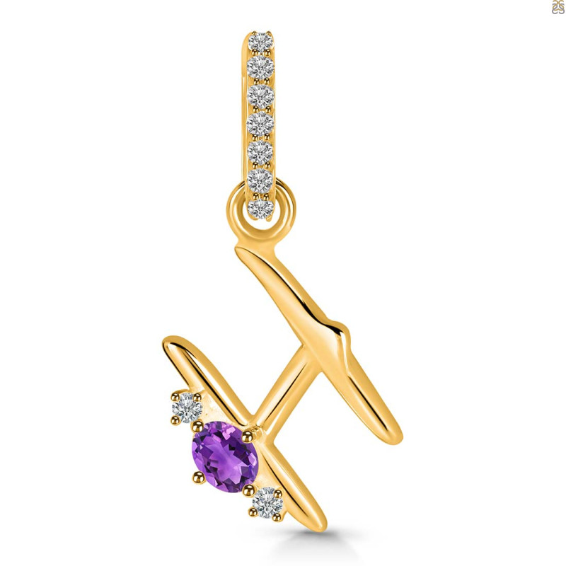 Amethyst & White Topaz Alphabet H Pendant AMT-RDA-34.