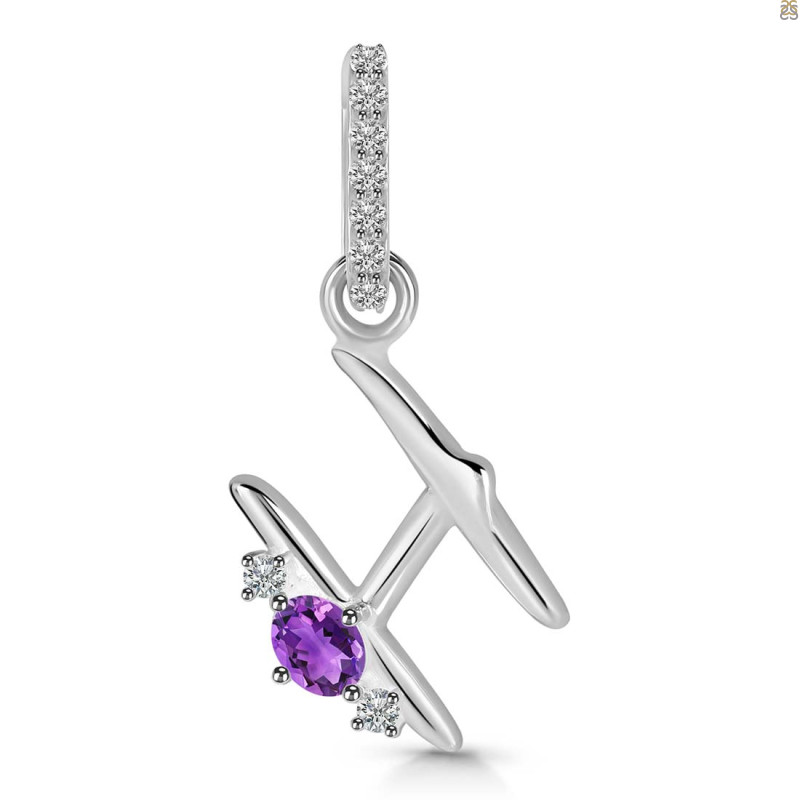 Amethyst & White Topaz Alphabet H Pendant AMT-RDA-34.