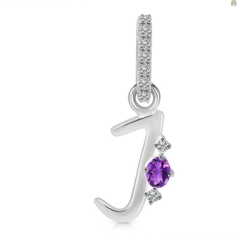Amethyst & White Topaz Alphabet J Pendant AMT-RDA-36.