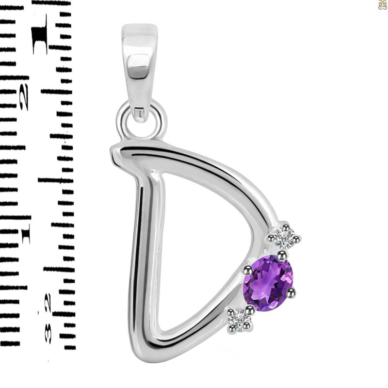 Amethyst & White Topaz Alphabet D Pendant AMT-RDA-4.