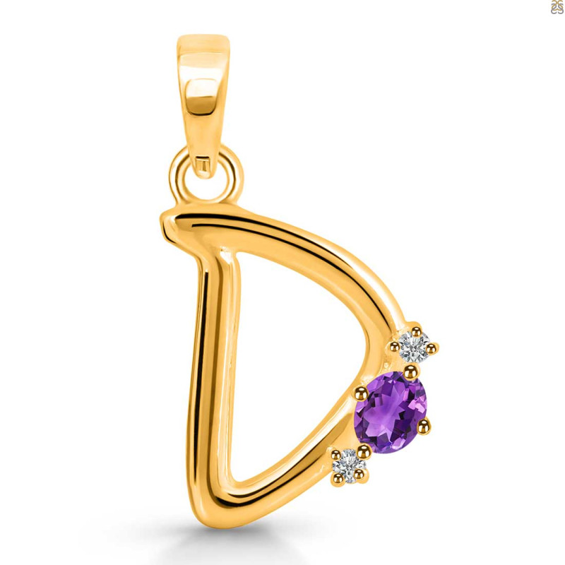 Amethyst & White Topaz Alphabet D Pendant AMT-RDA-4.