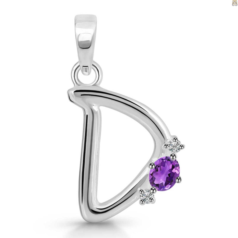 Amethyst & White Topaz Alphabet D Pendant AMT-RDA-4.