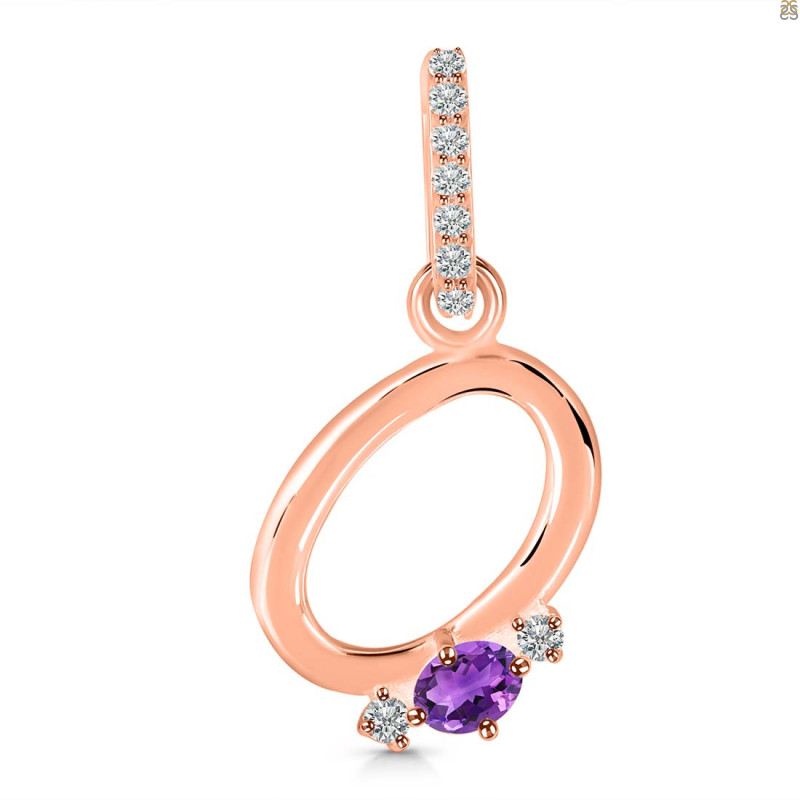 Amethyst & White Topaz Alphabet O Pendant AMT-RDA-41.