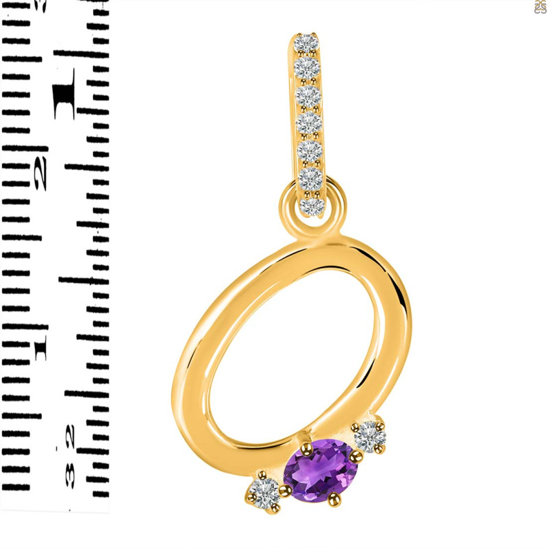 Amethyst & White Topaz Alphabet O Pendant AMT-RDA-41.