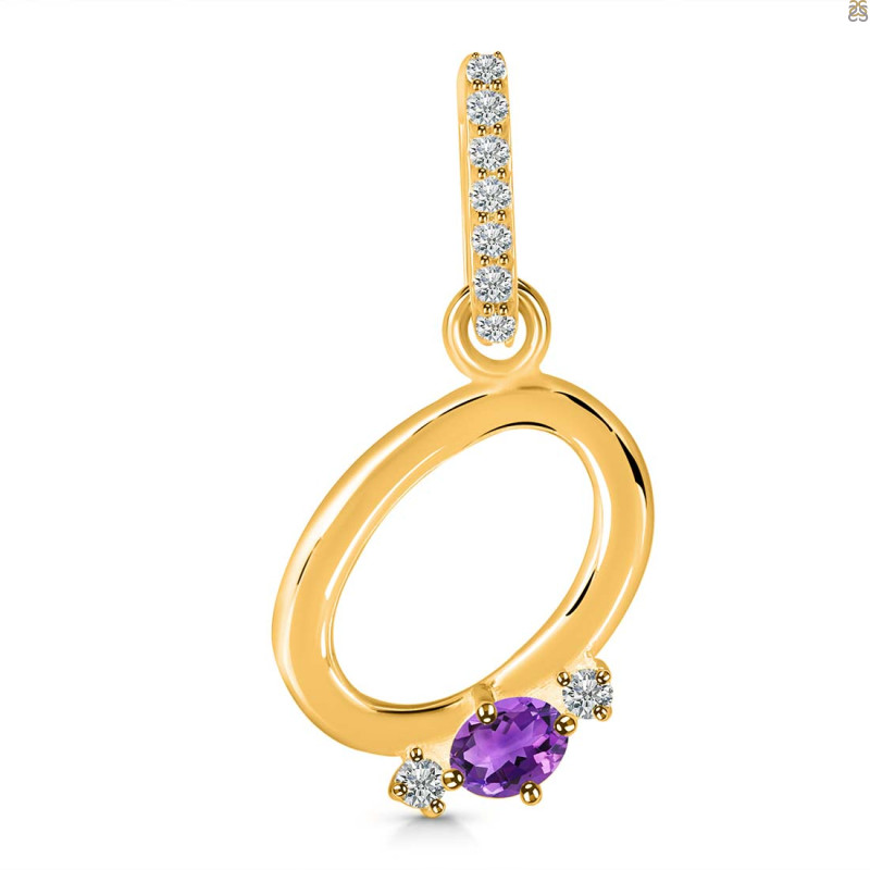 Amethyst & White Topaz Alphabet O Pendant AMT-RDA-41.