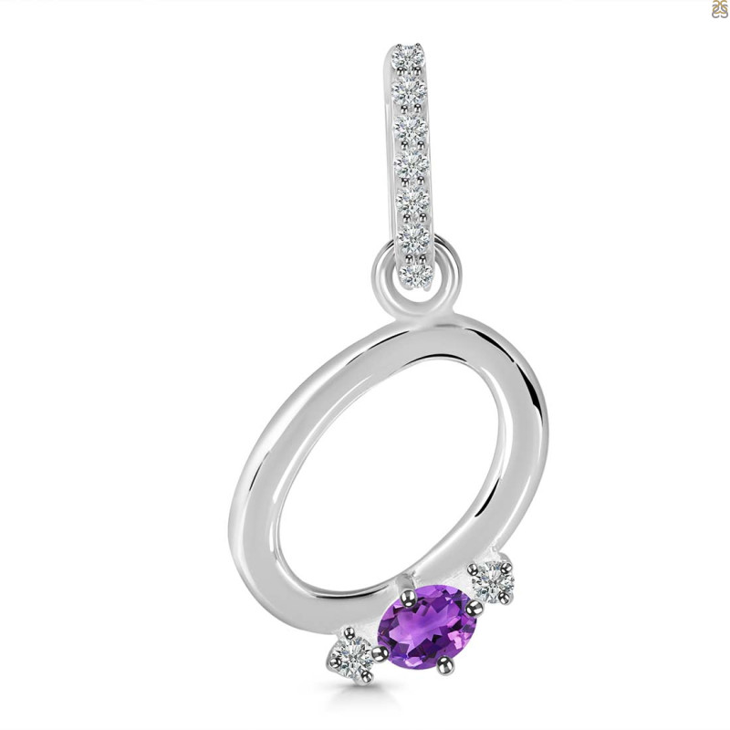 Amethyst & White Topaz Alphabet O Pendant AMT-RDA-41.