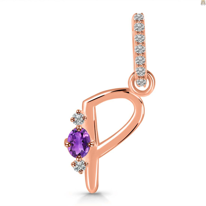 Amethyst & White Topaz Alphabet P Pendant AMT-RDA-42.